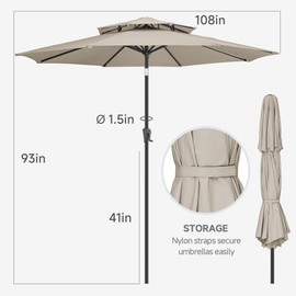 FLAME&SHADE 9ft Patio Umbrella - 2 Tiers Outdoor Umbrella with Push Button Tilt and Crank for UV Protection, Table Market Umbrella for Garden, Deck, Backyard, Pool and Beach(Taupe)
