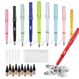 W Rxkiocs Set of 26 Perpetual Pencils, Pencil Set with Eraser, Eternal Pencil Set with Extra 5 Erasers and 10 Interchangeable Nibs for Writing and Drawing