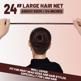 LEOBRO Brown Hair Nets, 60pcs Hair Nets for Food Service Workers, Invisible Nylon Kitchen Hairnets for Women and Men, 24 inches