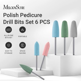 MelodySusie 6Pcs Polish Pedicure Nail Drill Bits with 16 Holes Bits Holder Set, Silicone Rubber Drill Bit for Pedicure Manicure Gel Grinding and Polishing, Pink