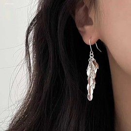 Cimenexe Bohemian Blatt Baumeln Ohrringe Silber Geschichtet Blatt Tropfen Ohrringe Lange Kronleuchter Blatt Haken Ohrringe Metall Stapeln Blatt Ohrringe Schmuck Für Frauen