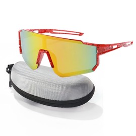 swanoble UV400 Kids Sunglasses for Boys Girls Age 3-8 with Case,Boys Baseball Sunglasses,Youth Softball Cycling Sun glasses, 1pack-red Frame/Red Lens