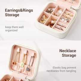 CASEGRACE Travel Jewelry Case, Small Jewelry Box Portable Jewelry Travel Organizer Display Storage Case for Rings Earring Necklace Bracelet, Gift for Women Girls, White