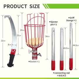 JOVANT 2-in-1 9 FT Pole Saw and Fruit Picker for Tree Trimming and Fruit Harvesting, SK5 Blade and High Carbon Steel Fruit Picker for Cutting High Branches and Fruit Grabber, Stainless Steel Pole