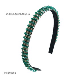 scicent Hairband 2 Pieces Crystal Rhinestone Headbands Thin Embellished Head Band Fashion Hair Bands Party Wedding Headpiece Hair Accessories for Women and Girls (Black+Green) - 16032