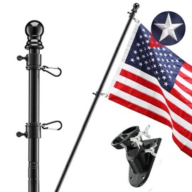 SANDEGOO Flag Pole Kit for House, 7FT Flag Pole with Wall Mounted Bracket and American Flag Rustproof Tangle Flag Pole for House Yard Residential or Commercial Black