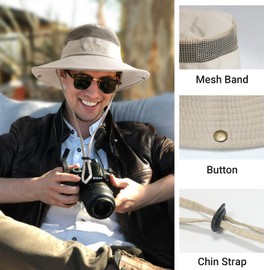 NPQQUAN Sun Hat for Men 3” Wide Brim UPF 50+ Fishing & Bucket Beach Women Hats Top Mesh DarkGreen