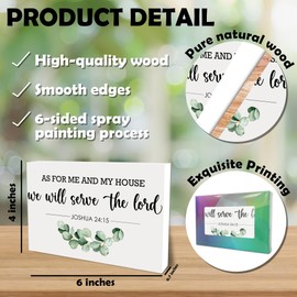 As For Me And My House We Will Serve The Lord Wooden Block Sign-4"x6" Gray & Botanical Block Plaque Tabletop Decor-Rustic Christian Wood Sign For Family-Home Office Desk Decor Favors & Supplies-A23