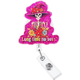 Funny Badge Reel,Retractable Acrylic Alligator Badge Clip,Holder Nurse Doctor Name Tag Badge Clip for Nurse Nursing RN CNA LPN Medical Worker & Office Staff(Long time no See)