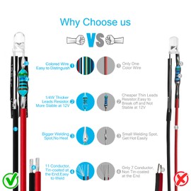 CHANZON 20 pcs Pre-Wired 3mm Red Blinking LED Diode Lights (Clear Round Transparent Lens DC 12V) with 680 ohms 1/4W Resistor and 24awg Wire Indicator Light Emitting Diodes Bulb Lamp