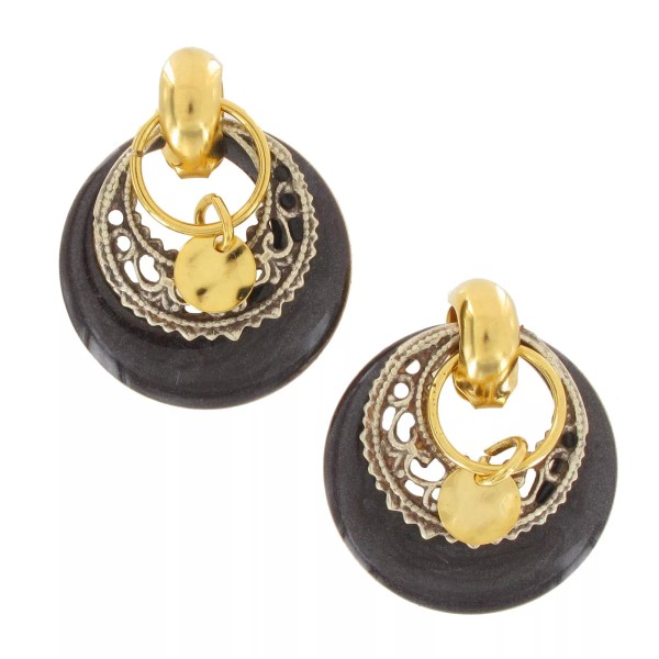 Private Label Door Knocker Earrings Brown Enamel Antiqued Gold Tone