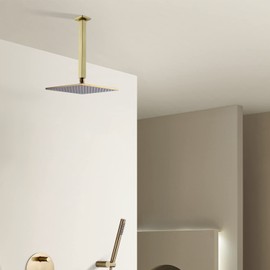 TRUSTMI Shower Arm with Flange 12 Inch Square Shaped Extension Pipe Stainless Steel Rainfall Shower Head Extender Arm, Brushed Gold