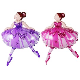 XXL Ballerina Foil Balloons, Pack of 2 Ballet Balloons, Pink and Purple Ballet Princess Balloons, Ballerina Decoration for Girls Birthday Party, Baby Shower, Wedding, Christening