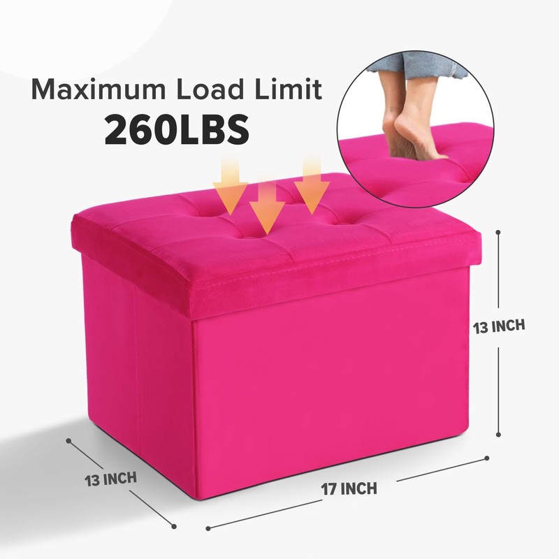 LINMAGCO Storage Ottoman Folding Foot Stool Velvet Foot Rest with