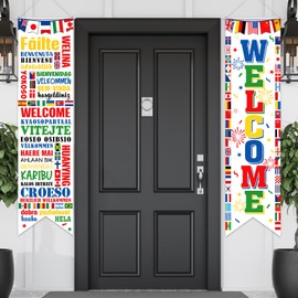 Tatuo 2 Pcs International World Flags Decorations World Bunting Porch Sign Banner Country Flag Soccer Party Supplies Sports Events Bar Sports Clubs Birthday Party Classroom Decoration(Welcome)