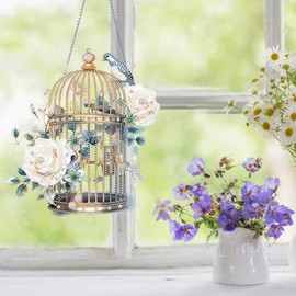 ACSAUMMY Diamond Art Hanging Ornament Kit, 5D Cage Diamond Door Hanger with Chain DIY Special Diamonds Dotz Kit Gem Arts for Kids Acrylic Gem Art Ornaments Gem Arts and Crafts Kits for Decor