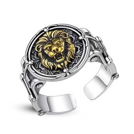 IMINI Vintage Lion Stacking Expandable Ring Gothic Animal Open Adjustable Statement Finger Bands Biker Roaring Rings Punk Jewelry Gifts for Women Girls Men