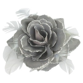 Dark Grey Rose Hair Clip Large Rose Fascinator Flower Hair Clip Silver Hair Accessories Clips Elastic Wedding Hair Flower, 1pc