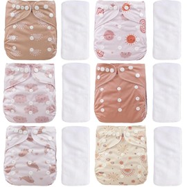 Juego de 12 pañales de tela reutilizables y ajustables para recién nacidos de 0 a 3 años, fundas de pañales de bolsillo lavables de talla única para niñas y niños, paquete de 6 pañales de