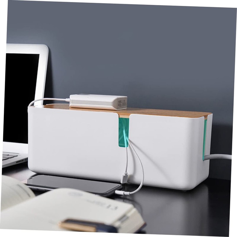 TEHAUX Cable Management Box Bamboo Lid Power Charging Data Cable