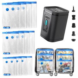 Gyreuni Travel Vacuum Storage Bags Combo Portable Wireless Electric Pump,12 Pack Compression Bags for Travel,Space Saver Vacuum Storage Bags for Clothing and Luggage