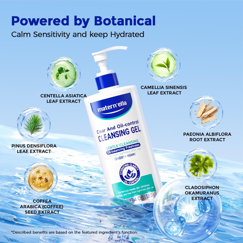 MATERN'ELLA Cleansing Gel Oil-control Mild Facial Cleanser, Plant Extract Hydrating