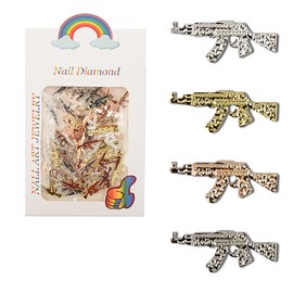 Cagzzee 50PCS Metal 3D Gun Nail Charms, Mixed-Colours Weapon AK Gun Nail Art Accessories, Retro Gold Gun Design Nail Art Charms for Jewelry Making DIY Nail Art Decoration (Mixed Gun)
