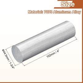 sourcing map 1Pcs 1 3/4"(45mm) Dia Round Aluminum Rod, 4"(102mm) Long 7075 Aluminum Round Rod Solid Lathe Bar Stock for Industry Construction DIY Crafts