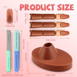 3 Pieces Practice Fingers for Acrylic Nails with Base, Tips & Nail Buffer Block, Adjustable Mannequin Fake Finger for Nail Techs, Beginner Movable Flexible Nail Training Finger Kit (Brown)