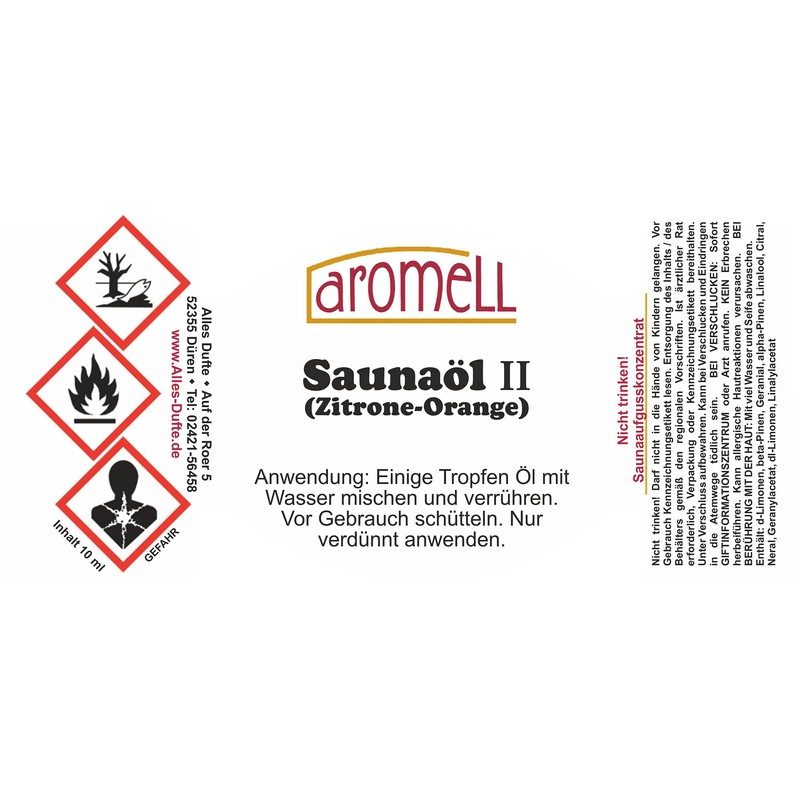 Lemon Orange Sauna Oil with Natural Essential Oils 10 ml