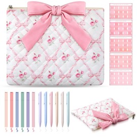 Pink Bible Cover for Women, Quilted Bow Bible Case with Zipper, Bibles Study Kit Organizer with Tabs Pens Highlighters, Cute Christian Gifts for Women Mom Church Travel