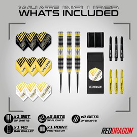 RED DRAGON Valore 22g Brass Steel Darts Set with Dart Flights and Dart Shafts (Handles) Including Dart Wallet