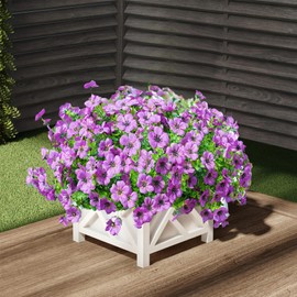 HDZWBNFY Artificial Flowers Outdoor 16 Bundles UV Resistant Fake Mums Flowers Plants for Decoration Indoor Outdoor Window Box Hanging Planter Home Porch Decor Plastic Faux Flowers (Purple)