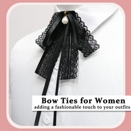 Luckyvestir Bow Ties for Women, Black Clip on Ties Bow Brooches for Woman Girls, Women Accessory Neckties (black:brooch)