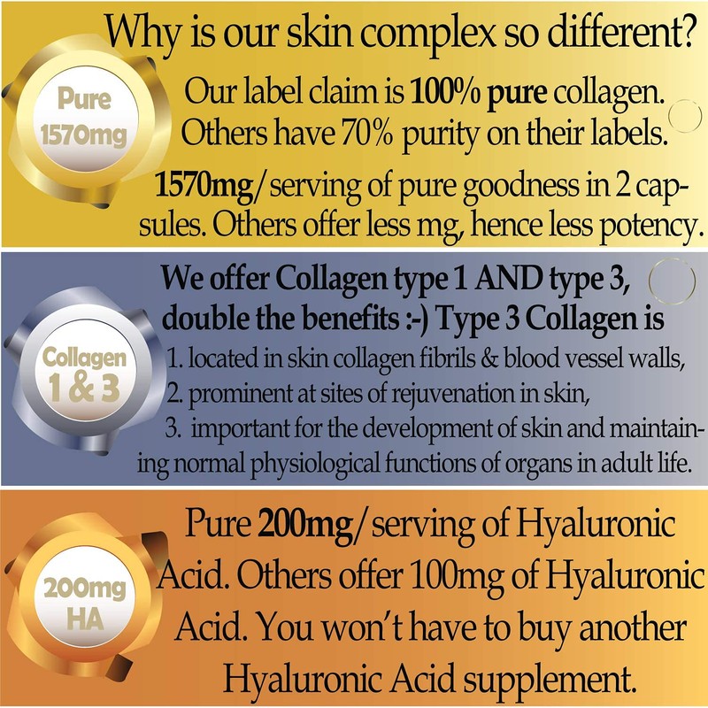 Marine Collagen Type 1&3 1000mg, Hyaluronic Acid 200mg/serving; Vitamin C,