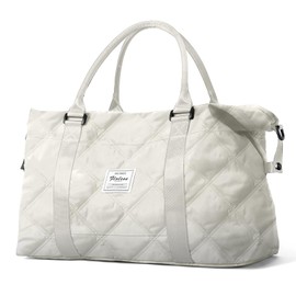 Bolsa de viaje, bolsa deportiva para gimnasio, bolsa de hombro de fin de semana para mujer, Acolchado Beige, Large, Bolsa de viaje