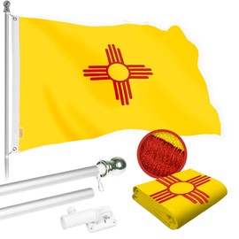 G128 Combo Pack: 5 Ft Aluminum Spinning Flagpole (Silver) & New Mexico NM State Flag 2.5x4 Ft, StormFlyer Series Embroidered 220GSM Spun Polyester | Pole with Flag Included