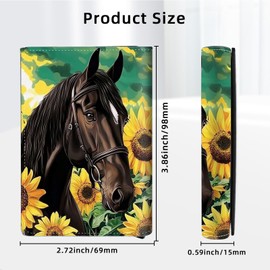 VACGBJPG Wallet for Men Card Holder Slim RFID Blocking Pop-up,Faux Leather Business & Credit Wallet,Holds Up to Cards & Cash Minimalist Front Pocket,Billeteras de Hombres, Sunflowers and Horses,