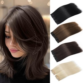 Yamel Clip in Hair Extensions 2 piece set with 4 clips Short 8 inch Straight Synthetic Hairpieces for Women Hair Volumizing Natural Dark Brown