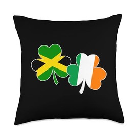 Jamaican Irish Flag Shamrock Jamaica Ireland Throw Pillow