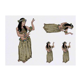 4 x 'Dancing Hula Girl' Temporary Tattoos - Water Resistant, Skin-Safe, Non-Toxic Transfers, Mixed Sizes (TO00042055)