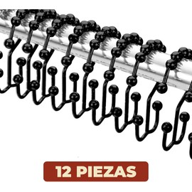 Mebix TRD Kit De 12 Ganchos para Cortinas de baño Aros De Acero Inoxidable para regadera Doble Gancho Deslizable