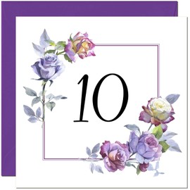 10th Floral Birthday Card - Purple Beautiful Flowers Elegant Birthday Card for 10 Year old Kids ten, tenth