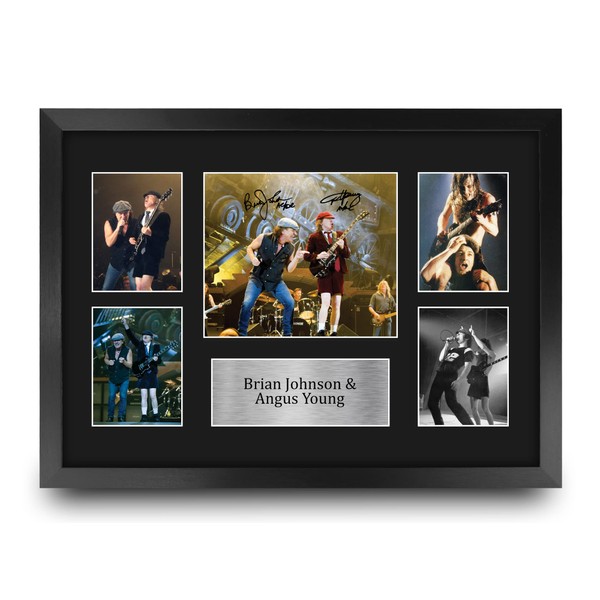 HWC Trading FR A3 Brian Johnson & Angus Young Gifts Printed Signed Autograph Picture for Music Memorabilia Fans - A3 Framed