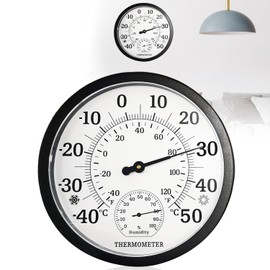 Nizirioo Indoor Outdoor Thermometer Large: 2 in 1 Barometer Analogue, 10 Inch Outdoor Thermometer with Humidity Meter, Easy to Read Thermometer Indoor Outdoor for Garden, Bedroom