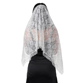Manfnee Lace Triangular Scarves and Shawls for Evening Dresses with Tassels Wedding Party Mesh Lace Veil, D2: white, M