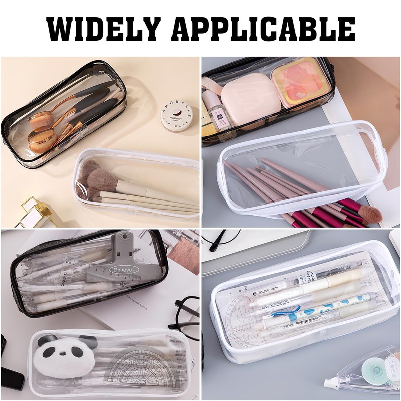 QKEINV 2PCS Clear Pencil Case White and Black, Clear Exam