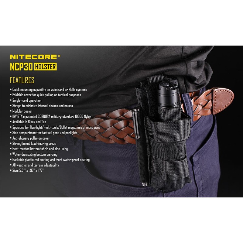 EdisonBright Nitecore NCP30 Molle compatible flashlight/magazine cordura holster (Black) with