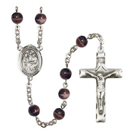 CatholicStore Holy Family Rosary, 7mm Brown Beads, Silver Plate, 3/4" Center, 1-3/4" Crucifix