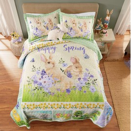 Montgomery Ward Easter Bunny Meadow Quilt - Spring-Fresh with Traditional Easter Symbols, Beautiful Purples, Yellows & Greens, Polyester, Machine Wash, King